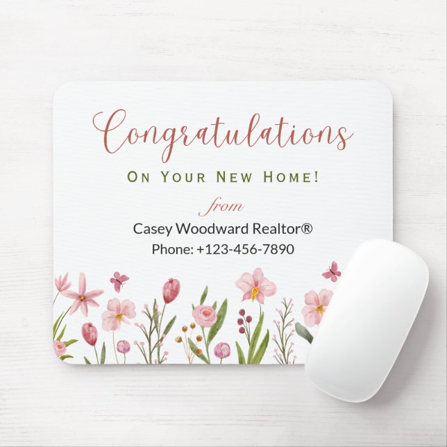 Grattisar Realtor Personlig Rosa Flowers Musmatta (Med mus)