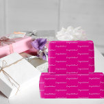 Grattisar, shock rosa vit presentpapper<br><div class="desc">Ett sorgligt trendig party som slår in pappert lakan. En shock rosa,  vit text: Grattisar!</div>