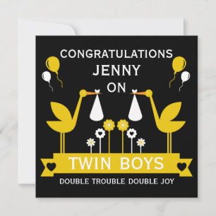 Grattisar Stalk Delivery Twin Boy Kort