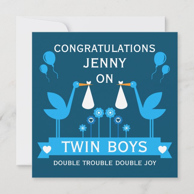 Grattisar Stalk Delivery Twin Boy Kort (Framsida)