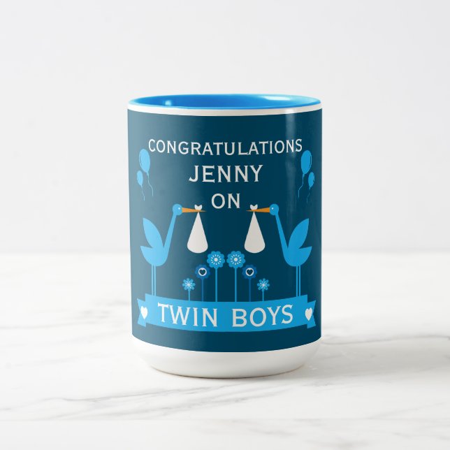 Grattisar Stalk Delivery Twin Boy Två-Tonad Mugg (Center)
