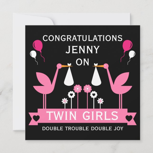 Grattisar Stalk Delivery Twin Girls Kort (Framsida)