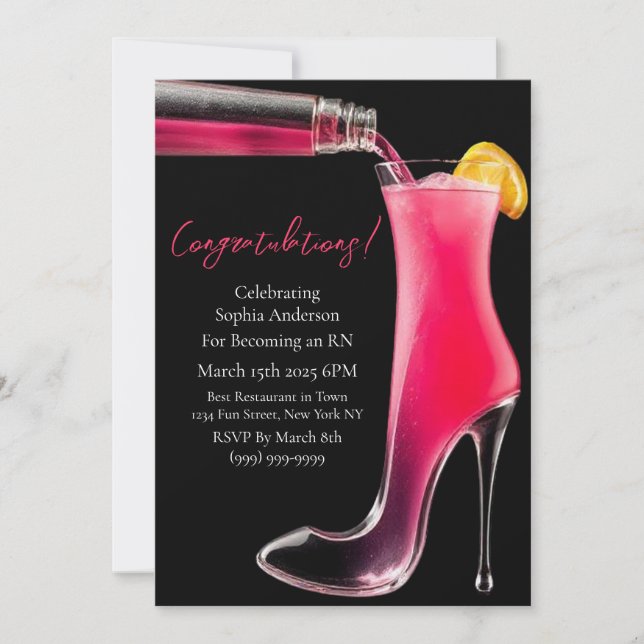 Grattisar-Stiletto och Cocktails Inbjudningar (Framsida)