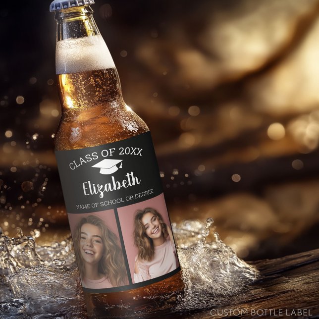 Grattisar Student - Skriptfoto för Studenten Ölflaska Etikett (Custom Graduation Party Label)