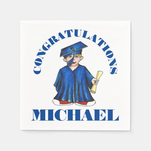 Grattisar Studenten Boy Student Cap Gown Pappersservett (Framsidan)