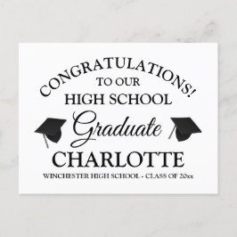 Grattisar till vår student-anpassningsbar, svart v vykort