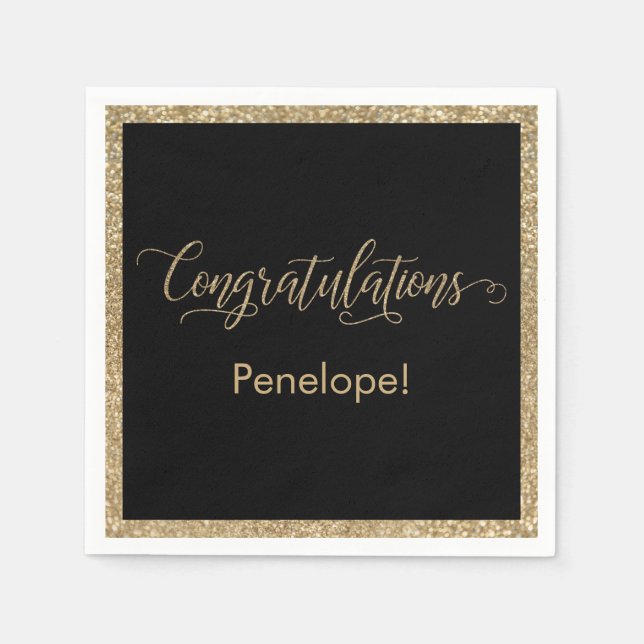 Grattisar Typografi Guld Glitter och svart Pappersservett (Framsidan)