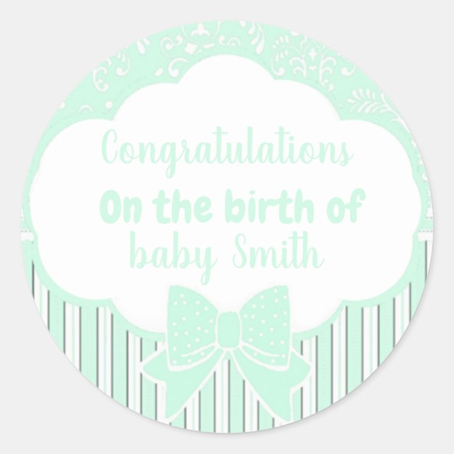 Grattisar vid födseln runt klistermärke (Framsida)