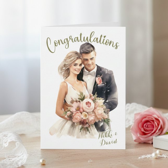 Grattisarna Bride & Groom Namn Personligt bröllp Kort (Bride & Groom Names Custom Wedding Congratulations Card)