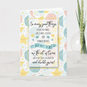 Grattisarna Måne och stjärnor vid Twin Birth Baby Kort