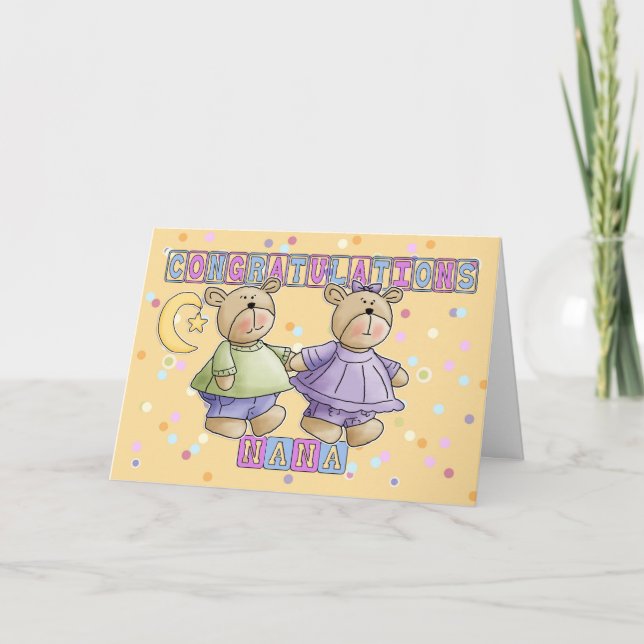 Grattisarna Nana till Nyfödd bebis Twillingar Kort (Framsida)