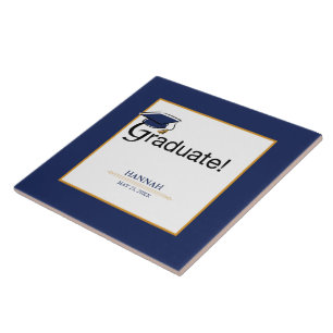 Grattisarna Student, Hat, Tassel, Blue, Guld Kakelplatta