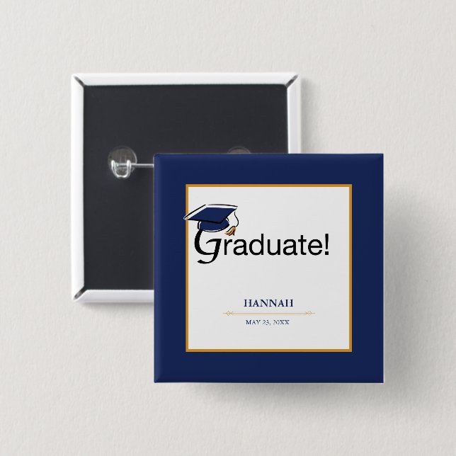 Grattisarna Student, Hat, Tassel, Blue, Guld Knapp (Framsida & baksida)