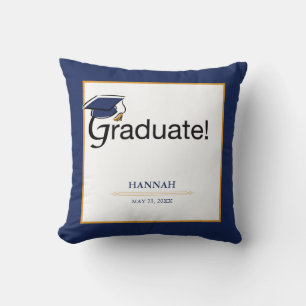 Grattisarna Student, Hat, Tassel, Blue, Guld Kudde