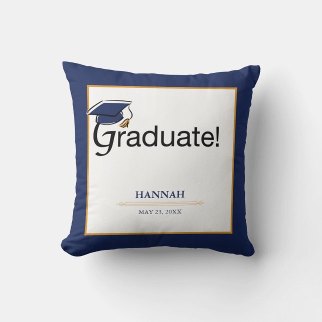 Grattisarna Student, Hat, Tassel, Blue, Guld Kudde (Framsida)