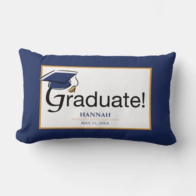 Grattisarna Student, Hat, Tassel, Blue, Guld Lumbarkudde (Framsida)