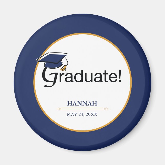 Grattisarna Student, Hat, Tassel, Blue, Guld Magnet (Framsidan)