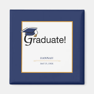 Grattisarna Student, Hat, Tassel, Blue, Guld Magnet