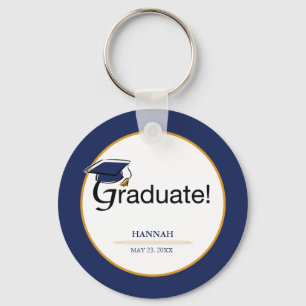 Grattisarna Student, Hat, Tassel, Blue, Guld Nyckelring
