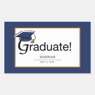 Grattisarna Student, Hat, Tassel, Blue, Guld Rektangulärt Klistermärke
