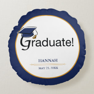 Grattisarna Student, Hat, Tassel, Blue, Guld Rund Kudde