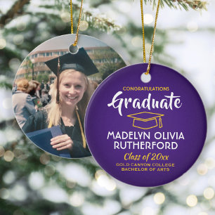 Grattisens Lila och foto Guld Studenten Julgransprydnad Keramik