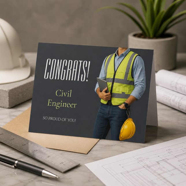 Grattiskort till civilingenjör kort (Modern civil engineer congratulations card with a clean industrial-inspired design.)
