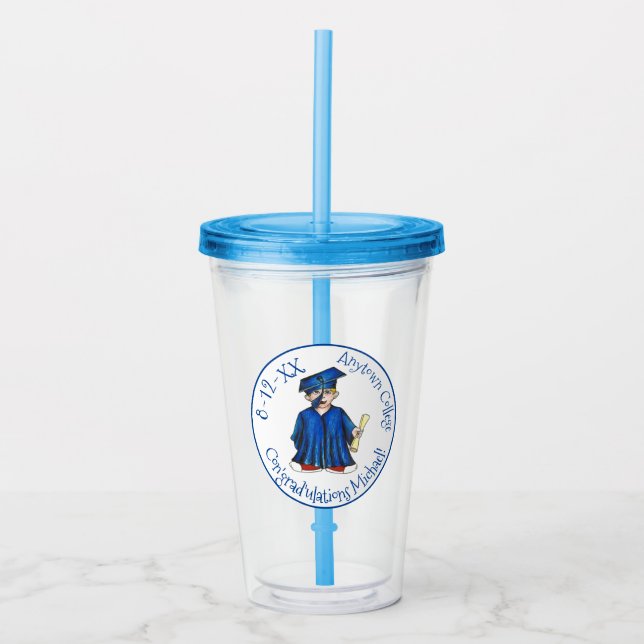 Grattiss Blue Boy College Graduation Party Take Away Mugg (Framsida)