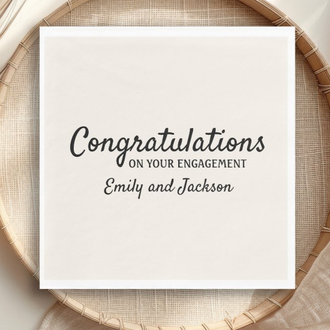 Grattiss Förlovning Skript Namn Cream White Pappersservett ("Congratulations on your engagement" custom paper napkins)