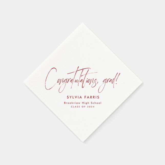 Grattiss grad simpel modern röd studenten pappersservett (Hörn)