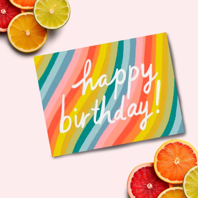 GRATTULERAR PÅ FÖDELSEDAGEN Färgglada Coola & Roli Vykort (Colorful rainbow stripes custom happy birthday postcard)