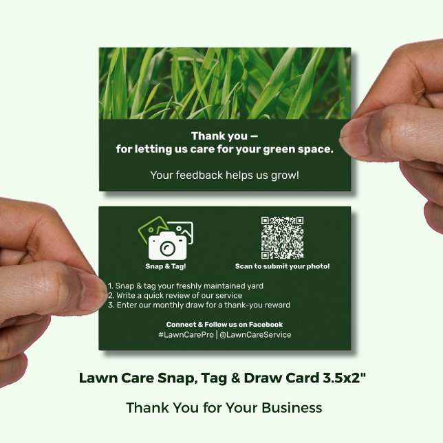 Gratulation för trädgårdsvård & Testimonial & Foto Rabattkort (Lawn Care Thank You Testimonial & Photo Referral Card; size 3.5x2 Inch, Landscape Format)