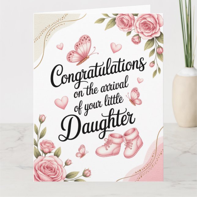 Gratulation nybebis dotter Blommig design Kort (Framsida)