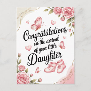 Gratulation nybebis dotter Blommig design Vykort