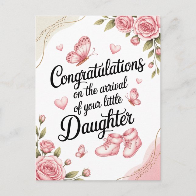 Gratulation nybebis dotter Blommig design Vykort (Framsida)