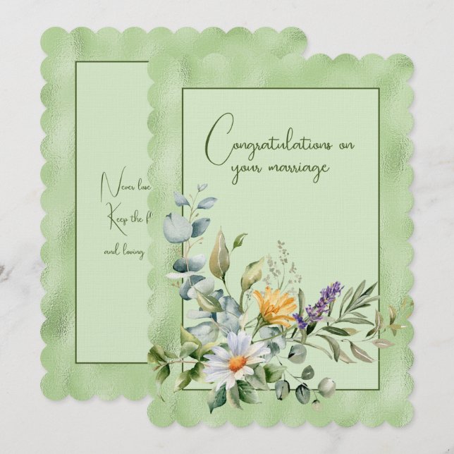 Gratulation på er bröllopsblomsterbukett   anteckningskort (Fram/baksida)