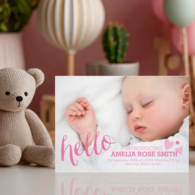 Gratulation/ tackkort för nyfödd flicka tack kort (Say "hello" to your little one with this charming and customizable baby girl announcement card.)