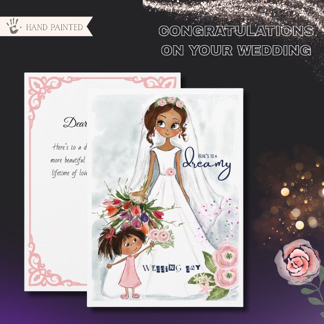 Gratulation till söt brud och blomsterflicka på br julkort (Cute Bride and Flower Girl Wedding Congratulations Holiday Card)
