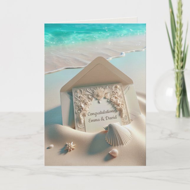 Gratulationer Bröllopskort på sandstrand Kort (Framsida)