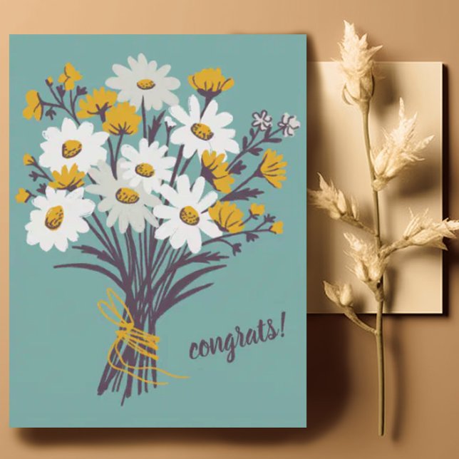 GRATULATIONER Daisy Bouquet Blommig Söt Anpassad Vykort (Simple postcard with wildflower daisy bouquet - perfect as a congratulations card)