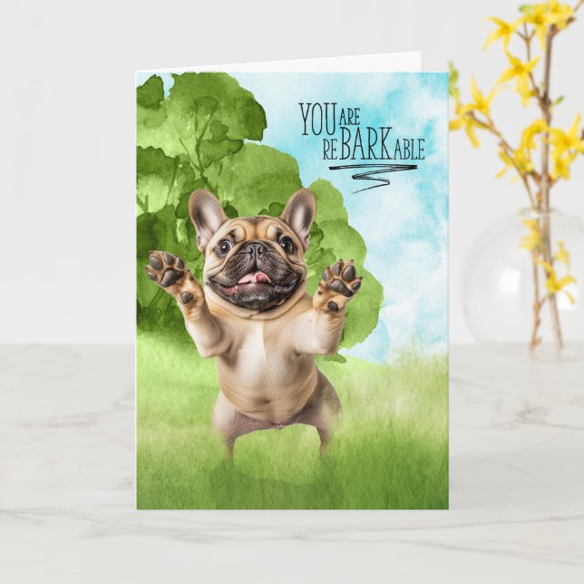 Gratulationer reBARKable Tan Fransk Bulldog Kort (Gul blomma)