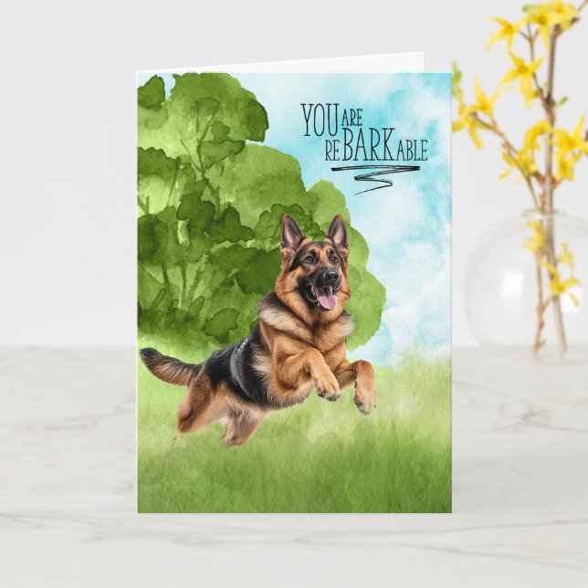 Gratulationer reBARKable tysk schäferhund Kort (Gul blomma)