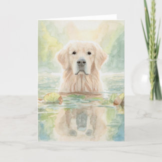 Gratulationskort med Golden Retriever i damm Tack Kort