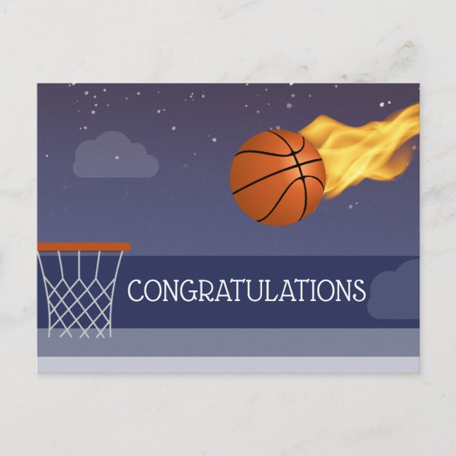 Gratulera till basketlaget vinnande vykort (Framsida)