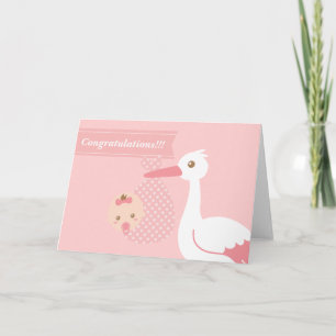 Gratulera till nya föräldrar - stork med babyflick kort