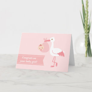 Gratulera till nya föräldrar - stork med babyflick kort