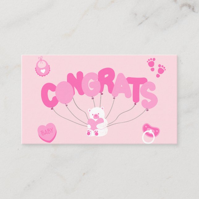 Gratulera till Nyfödd bebis-flickan med Rosa Gratu Visitkort (Framsida)