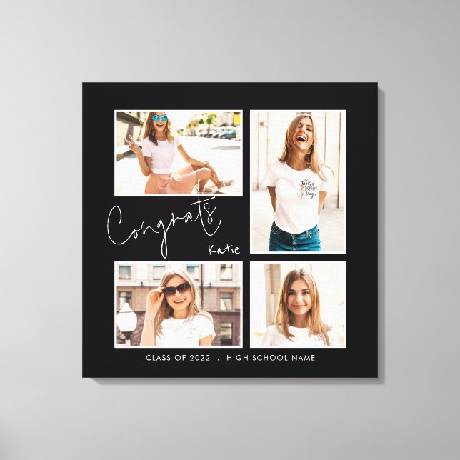 Gratulerar 2024 Student 4 Photod Namn Black Canvastryck (Framsida)