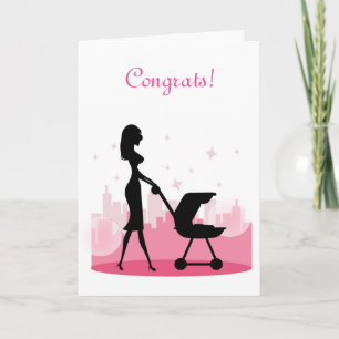 Gratulerar - Fashionable Mamma Pushing Baby Carria Kort
