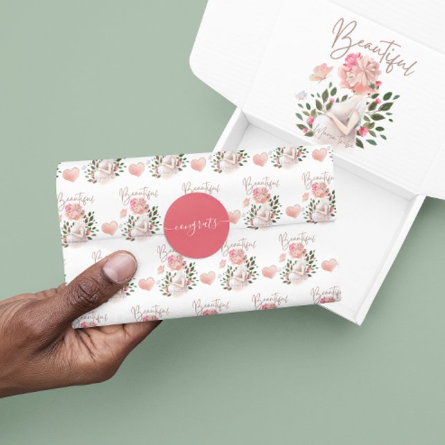 Gratulerar fästdon runt klistermärke (Congratulate someone special with these lovely pink and white congrats stickers! )
